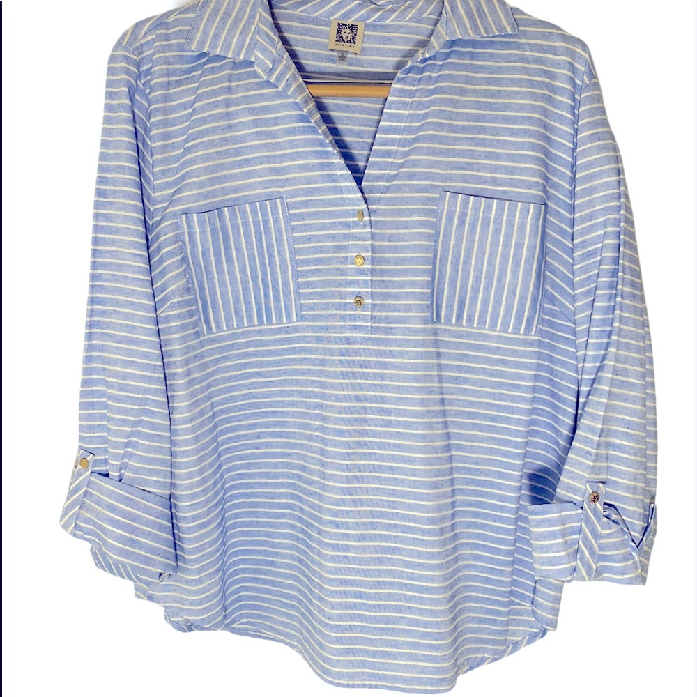 Anne Klein Blue & White Stripe Top Size XL